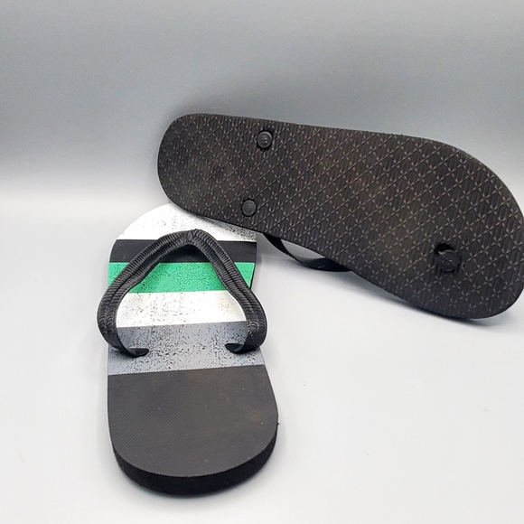 Men's Beach Flip Flops Stripes green, black and grey Size 11 - Picture 3 of 7